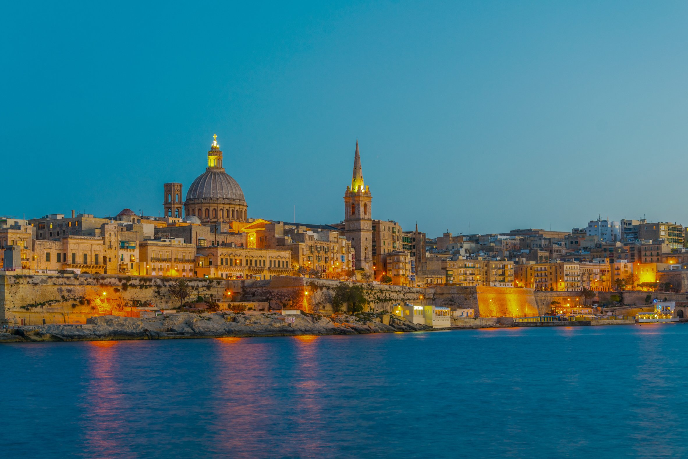 Skyline of Valleta during night, Malta