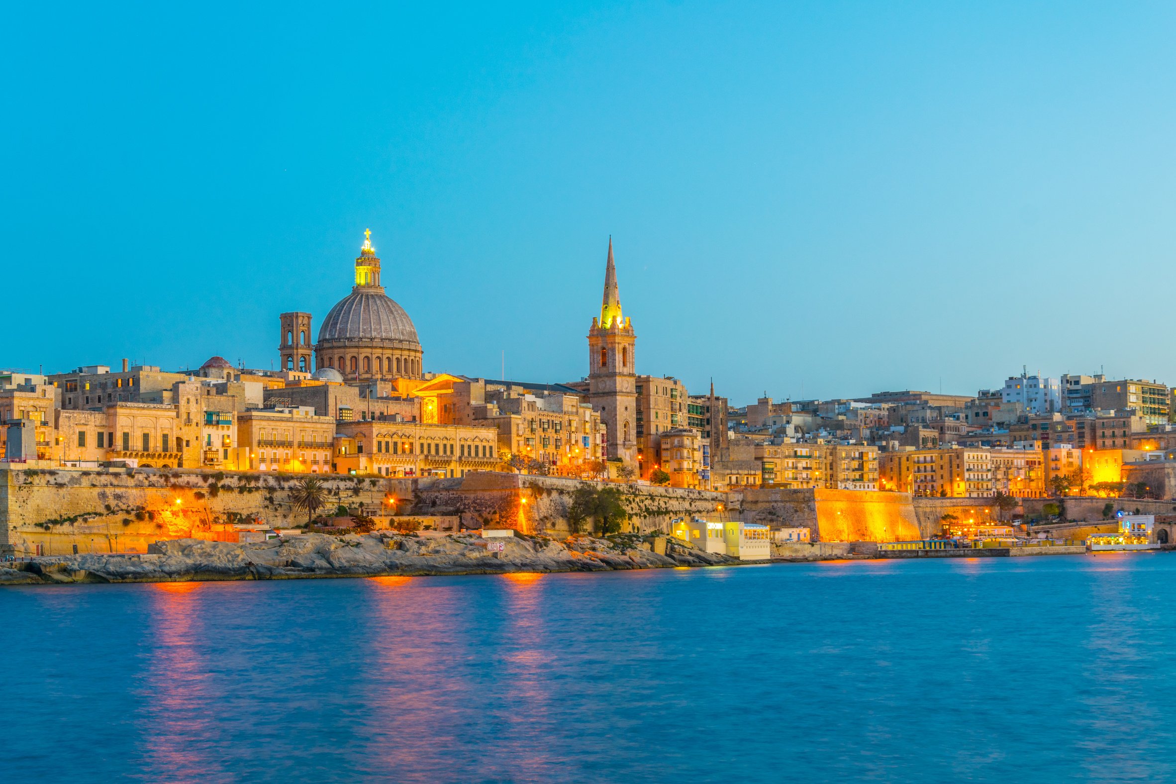 Skyline of Valleta during night, Malta