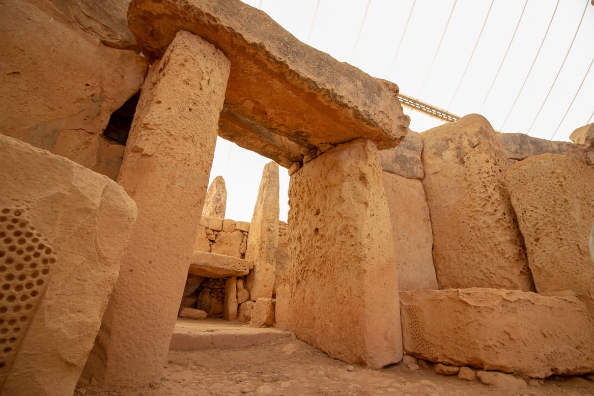 A megalithic stone doorway at the Hagar Qim Complex in Qrendi Malta